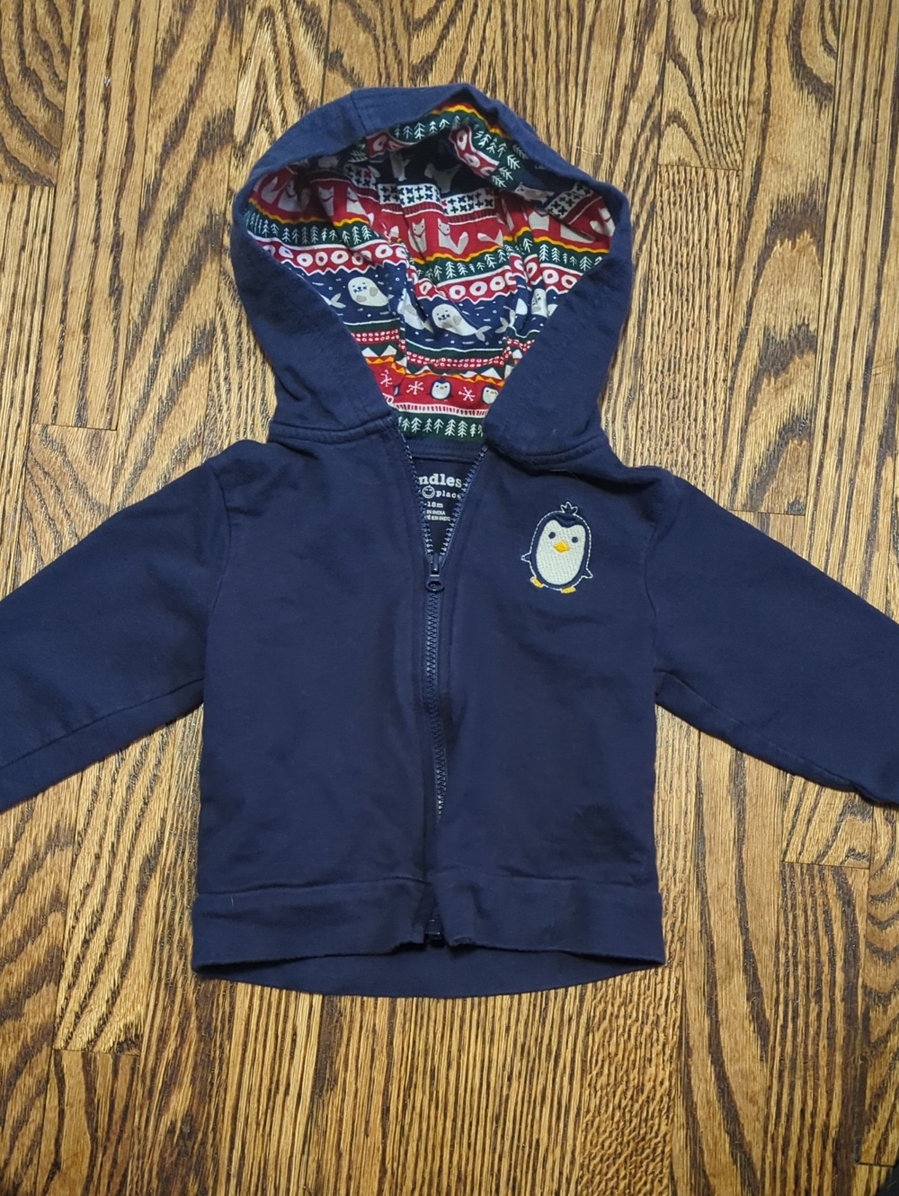 Navy Penguin Hooded Zip-Up Sweatshirt for Kids